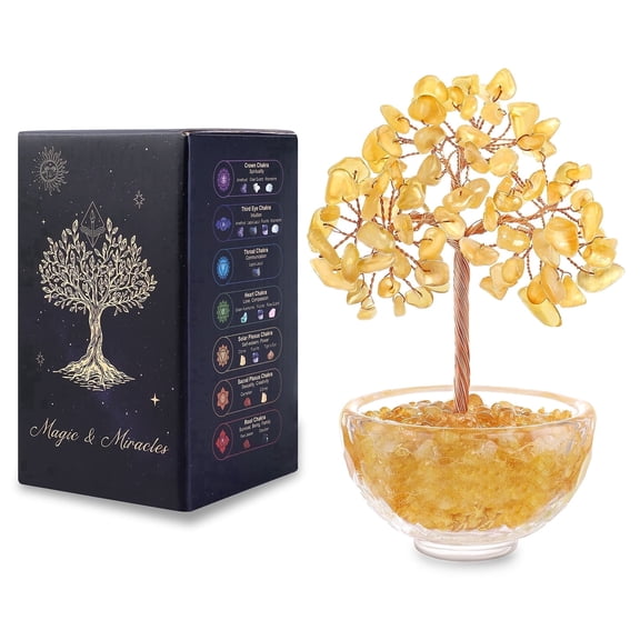 Magicmiracles Citrine Crystal Tree Spiritual Healing Desk Decor Feng Shui Gemstone Tree of Life Crystal Bonsai for Home Office Desk