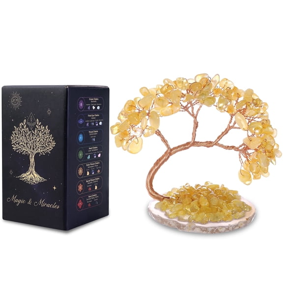 Magicmiracles Citrine Feng Shui Energy Tree Healing Crystal Tree with Natural Gemstone Handmade Money Tree Bonsai for Home Decor Meditation Spiritual Gift for Women