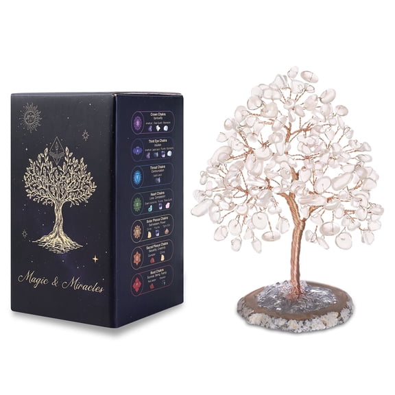 Magicmiracles Clear Quartz Healing Crystal Tree for Positive Energy Natural Feng Shui Money Tree Decor Purple Crystal Desk Bonsai for Home Office Spiritual Healing Gift for Women