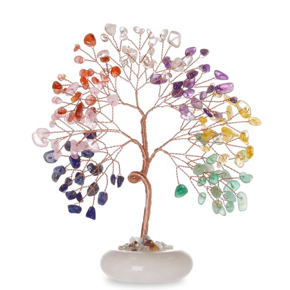 Magicmiracles Healing Crystal Tree with Whiter Jade Base,Fend Shui Tree for Good luck, Healing Stones for Office Desk Decor Home Living Room Decorations,Birthday Mother'Day Gift for Women Mom