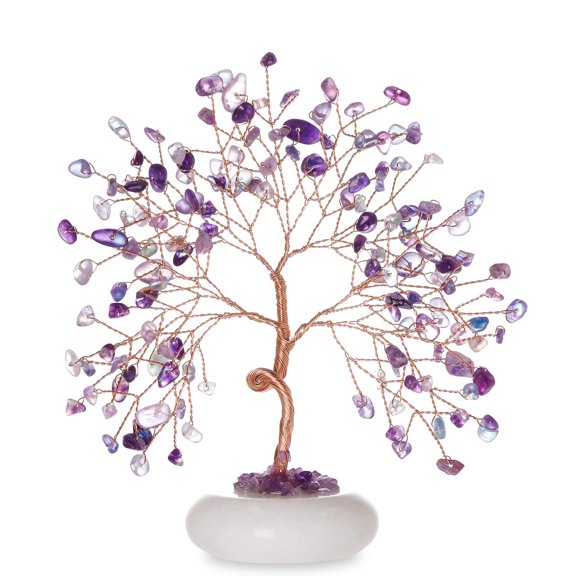 Magicmiracles Healing Crystal Tree with Whiter Jade Base,Fend Shui Tree for Good luck, Healing Stones for Office Desk Decor Home Living Room Decorations,Birthday Mother'Day Gift for Women Mom
