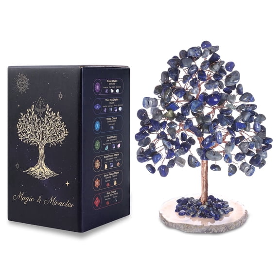 Magicmiracles Lapis Lazuli Healing Crystal Tree for Positive Energy Natural Feng Shui Money Tree Decor Purple Crystal Desk Bonsai for Home Office Spiritual Healing Gift for Women
