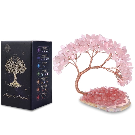 Magicmiracles Rose Quartz Feng Shui Energy Tree Healing Crystal Tree with Natural Gemstone Handmade Money Tree Bonsai for Home Decor Meditation Spiritual Gift for Women