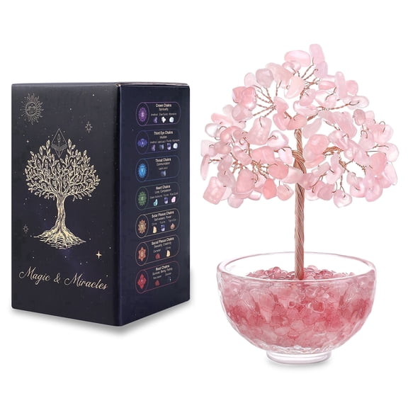 Magicmiracles Rose Quartz Crystal Tree Feng Shui Gemstone Tree of Life Decor Crystal Bonsai for Home Office Desk Meditation Space Spiritual Gift