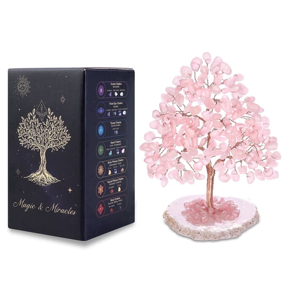 Magicmiracles Natural Rose Quartz Crystal Tree Feng Shui Money Tree Desk Decor for Home Office Meditation Yoga Spiritual Healing Gift for Women