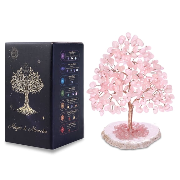 Magicmiracles Rose Quartz Healing Crystal Tree for Positive Energy Natural Feng Shui Money Tree Decor Purple Crystal Desk Bonsai for Home Office Spiritual Healing Gift for Women