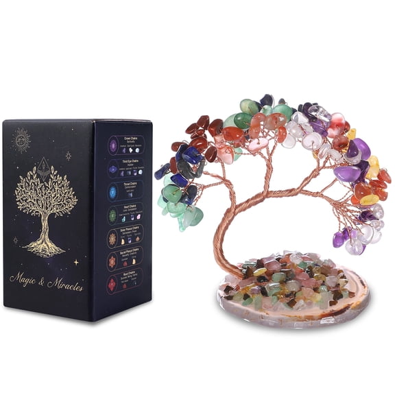 Magicmiracles Seven Chakra Feng Shui Energy Tree Healing Crystal Tree with Natural Gemstone Handmade Money Tree Bonsai for Home Decor Meditation Spiritual Gift for Women