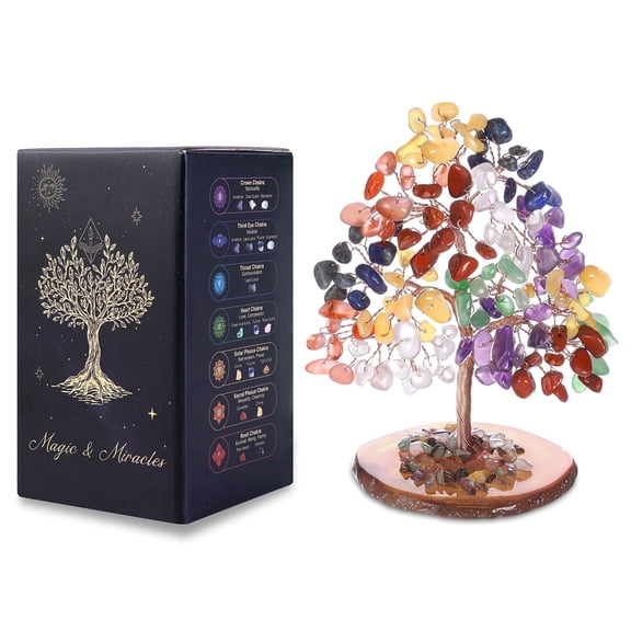 Magicmiracles Seven Chakra Healing Crystal Tree for Positive Energy Natural Feng Shui Money Tree Decor Purple Crystal Desk Bonsai for Home Office Spiritual Healing Gift for Women