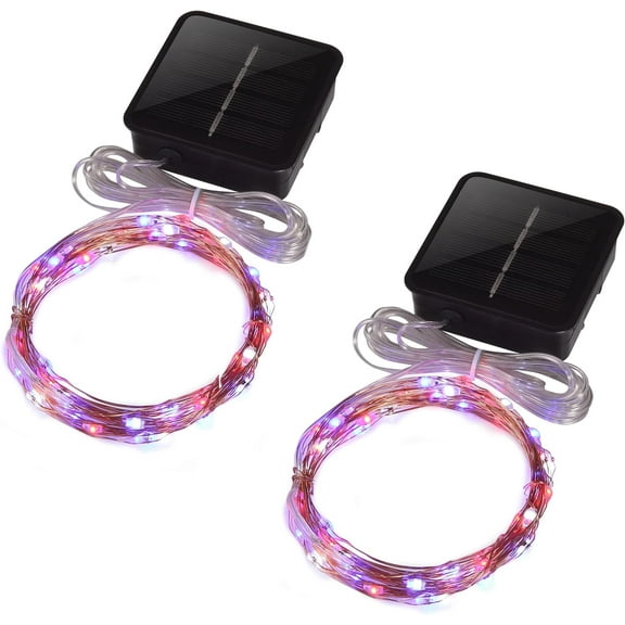 Magicnight Outdoor Solar Fairy Lights for 4th of July 50 LEDs Mini Solar String Lights, Red/White/Blue, 16.5ft, 2-Pack