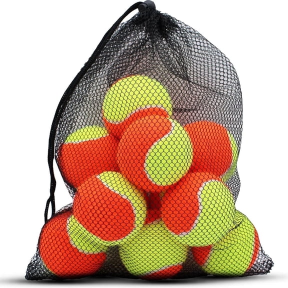 Magicorange 12 Pack 50% Low Compression Tennis Balls with Mesh Bag, Suitable for Beginners, Youth, Kids Training Practicing or Pet Dogs Playing (2.56 inch, Yellow - Orange)