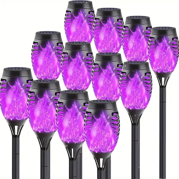 Magicorange Outdoor Solar Lights, 12 Pack Solar Torch Light with Flickering Flame, LED Decorative Lamps for Garden Patio Yard (Purple Light)