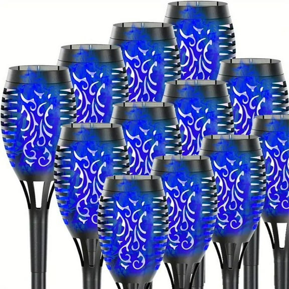 Magicorange 12 Pack Outdoor Solar Lights Waterproof, Solar Torch Lights with Flickering Flame, Decorative Landscape Lamps for Garden Patio Yard Pathway Walkway, Christmas, Halloween (Blue Light)