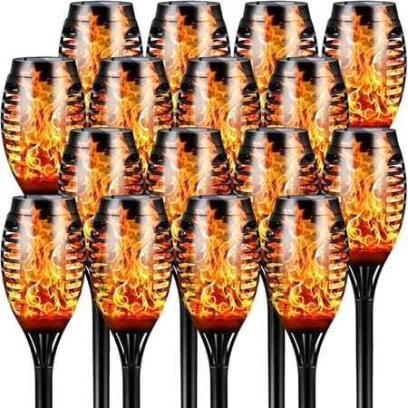 Magicorange 16 Pack Solar Torch Lights with Flickering Flame, IP65 Waterpoof Outdoor LED Lights Auto on/off for Garden Patio Yard Pathway Walkway Landscape