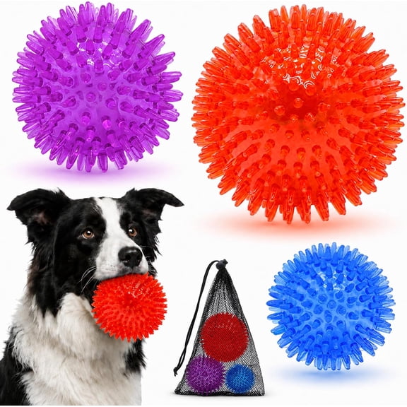 Magicorange 3 Pack 2.5"&3.5"&4.5" Spiky Dog Balls, Squeaky Dog Toy Balls, Interactive Floating Fetch Toys for Small Medium Dogs