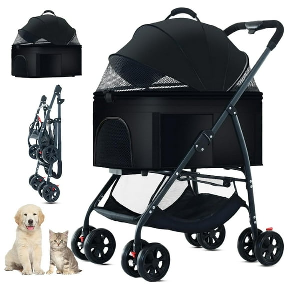 Magicorange 3-in-1 Dog Stroller with Removable Carrier, Upgrade Stable 4 Wheels Stroller for Medium Dogs / Cats Up to 44lbs (Black)