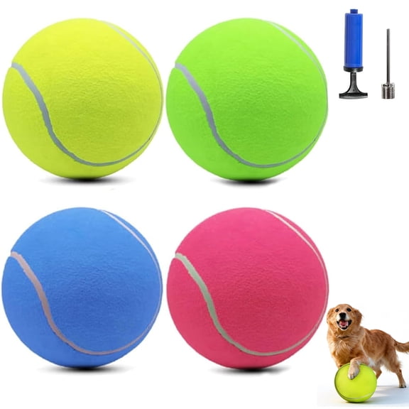 Magicorange Dog Tennis Balls, 4 Pack 9.5 inch Oversize Giant Ball with Inflatable Pump and Needle, Pet Play Toy for Outdoor/Indoor Sports (Multicolor)
