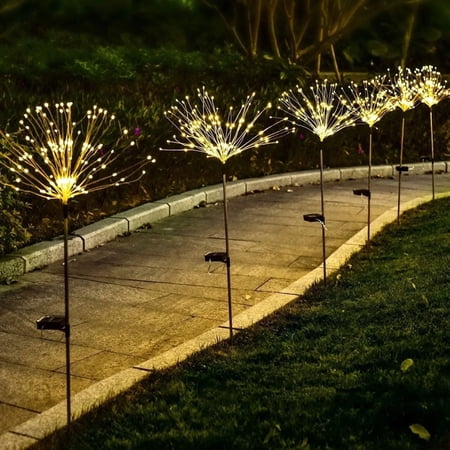 Magicorange 4 Pack Outdoor Firework Solar Lights 150 LED 8 Modes Outdoor Solar Garden Decorative Lights, Copper Wires String Landscape Stake Light for Walkway Patio Lawn Backyard (Warm White)