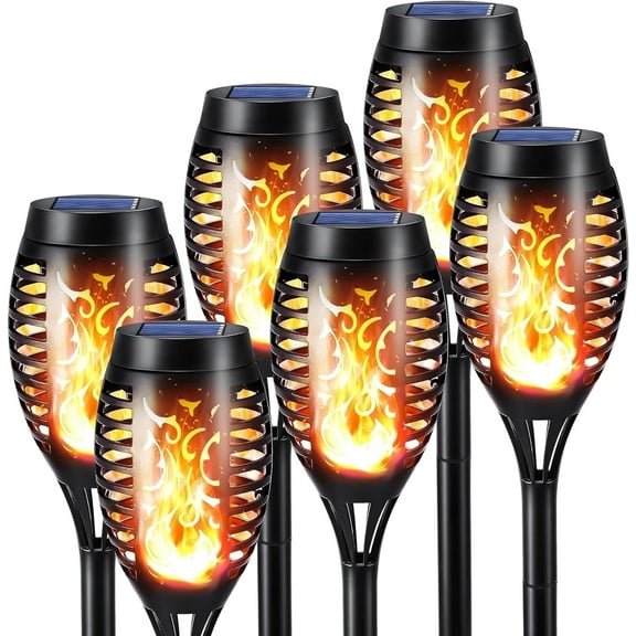 Magicorange 6 Pack Solar Torch Lights with Flickering Flame, IP65 Waterpoof Outdoor LED Lights Auto on/off for Garden Patio Yard Pathway Walkway Landscape Decor