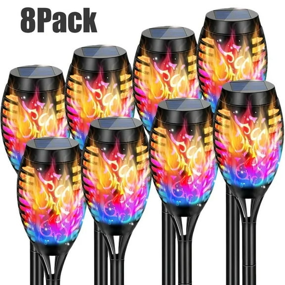 Magicorange Outdoor Solar Lights, 8 Pack Solar Torch Lights with Flickering Flame, LED Decorative Lamps for Garden, Patio, Yard, Lawn, Pathway (Colored Light)