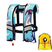 Magicorange Adult Inflatable Life Jacket with Whistle, Automatic Inflation 150N Buoyancy Adjustable Life Vest with Reflective Strips, Nylon/TPU Blue Camouflage