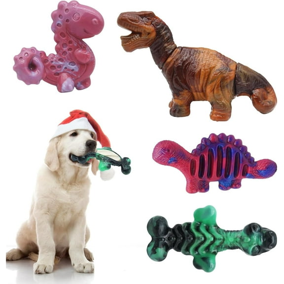 Magicorange Dog Chew Toys for Aggressive Chewers, Nylon Tough Dog Toys (Dinosaur Shaped, 4 Pack)