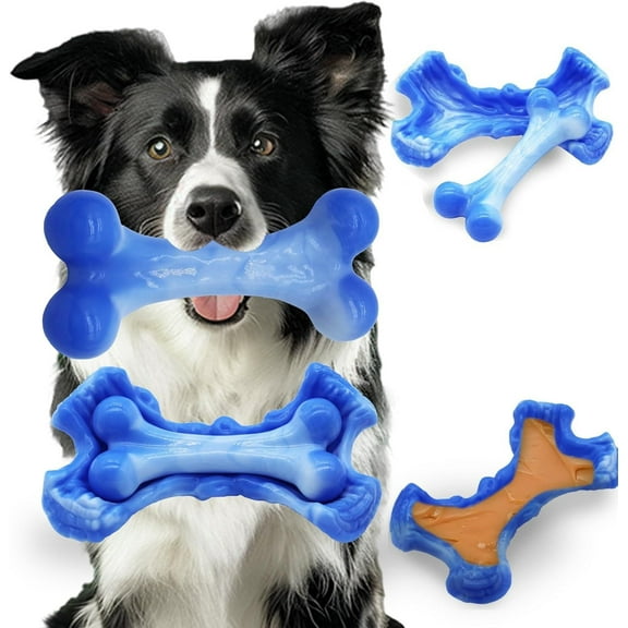 Magicorange Dog Toys for Aggressive Chewers, Tough Dog Bone Chew Toys Can Hide Snacks for Teeth Cleaning and Training, Blue