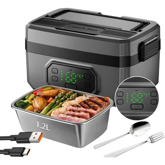 Magicorange Cordless Electric Lunch Box Food Heater, 21000mah Battery Powered Lunch Box, 1.2L Capacity Container for Office, Picnic& Outdoor Use, Black