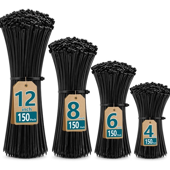 Magicorange Zip Ties Assorted Sizes 4+6+8+12 Inch, 600 Pack, Black