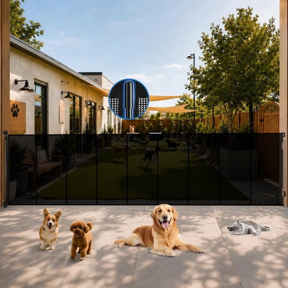 Magicorange Retractable Pet Gate, 48 Inch Height x 200 Inch Extra Wide Expandable Large Dog Fence for Stairs, Doorways, Hallways, Black