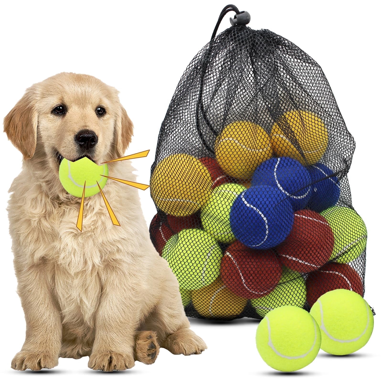 Magicorange Tennis Balls for Dogs, 20 Pack Floatable Squeaky Playing Balls with Mesh Bag for Fetch Exercise, Natural Rubber Training Safe, Best Dog Toys Gifts (20 Mix, 2.5 inch)