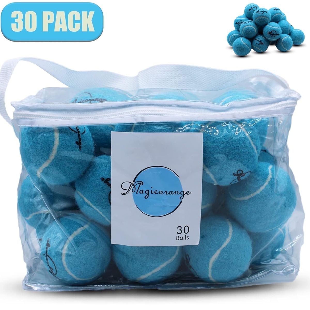 Magicorange Tennis Balls 30 Pack, 2.58 Inch Advanced Training Practice Balls for Beginner, Pet Dog Playing Balls (Light Blue)