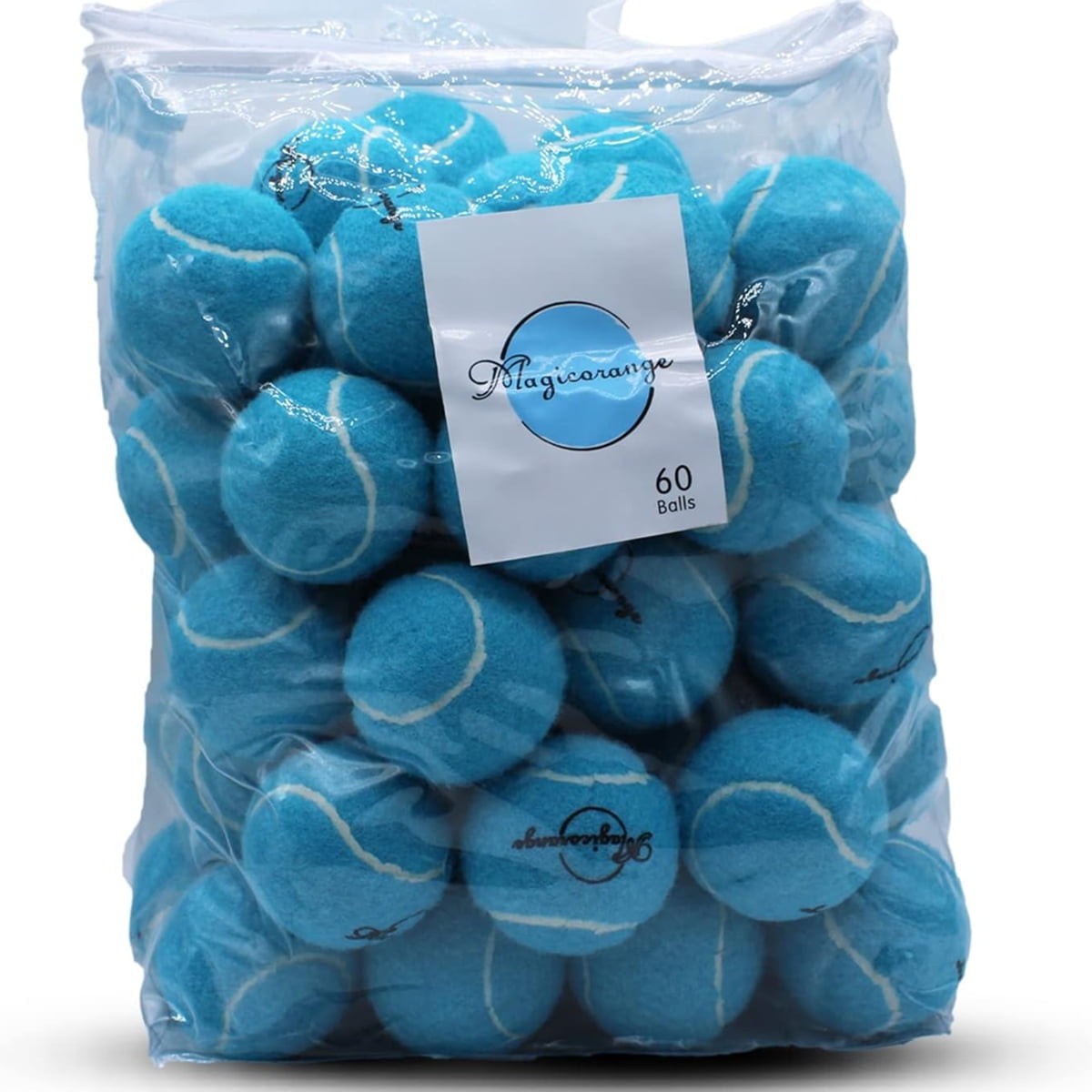 Magicorange Tennis Balls 60 Pack, 2.58 Inch Advanced Training Practice Balls for Beginner and Pet Dog Playing Balls, Light Blue