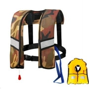 Magicorange Adult Inflatable Life Jacket with Whistle, Automatic Inflation 150N Buoyancy Adjustable Life Vest with Reflective Strips, Nylon/TPU Green Camouflage