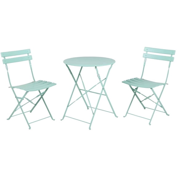 Magicshe 2 Chairs 1 Table Bistro Set Steel Folding Weather-Resistant Outdoor/Indoor-Macaron Blue