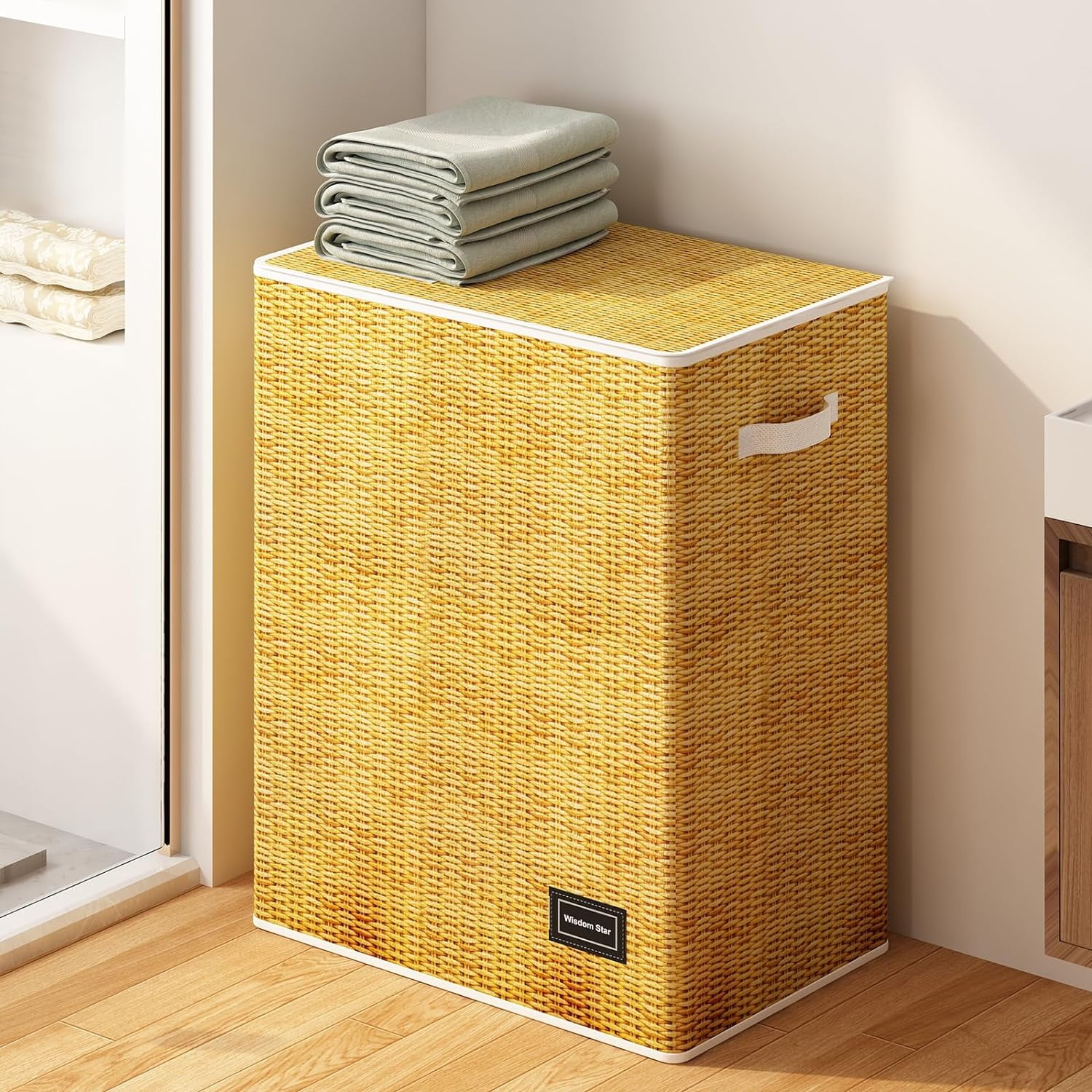 Magicshe Large Fabric Laundry Hamper with Lid, 120L, Removable Bag