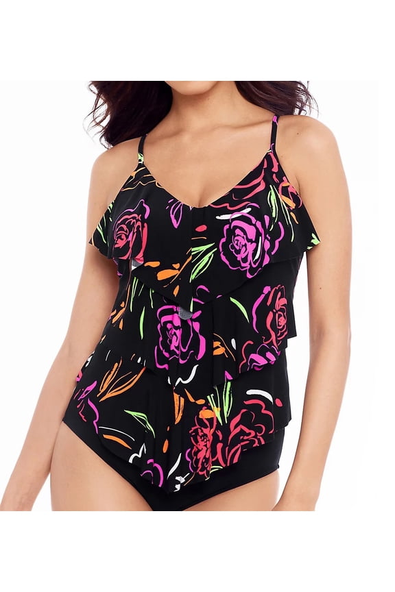 BLACK/MULTI Neon Nature Rita Tankini Swim Top, US 8