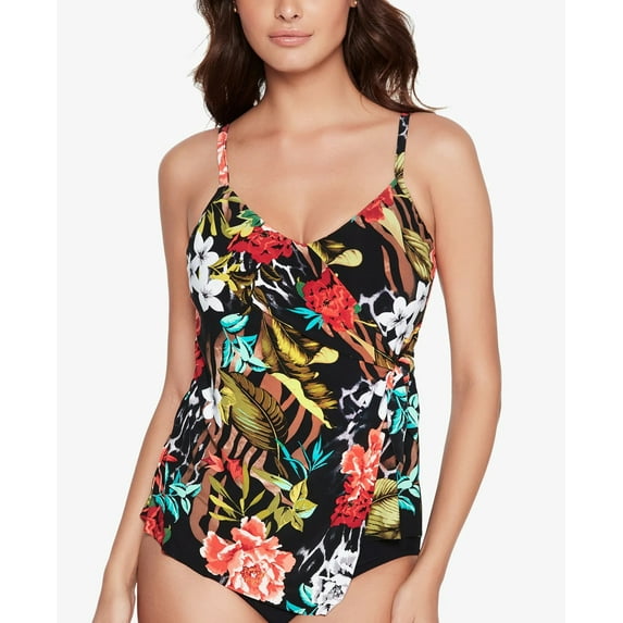 Magicsuit Muse Carma Tankini Top Women's 8 Black Floral Stretch Swimsuit ERK537