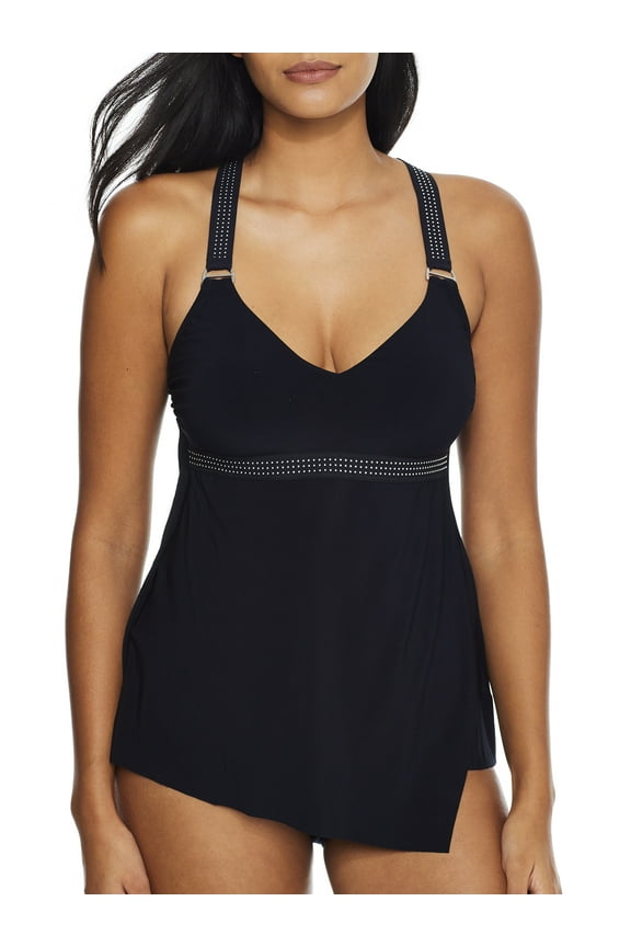 Women's Swimwear Star Studded Carly Racerback Soft Cup Tankini Top, Black, 8