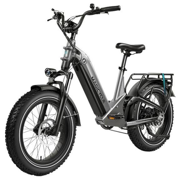 Magicycle Deer Step-thru Electric Bike, 750W Motor, 52V 20Ah Battery, 20inch Fat Tires, 28mph Max , 100 Miles , Hydraulic Disc Brakes, Full Suspension, Shimano, LCD Display - Grey