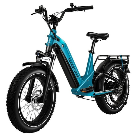 Magicycle Deer 2.0 Step-thru Electric Bike, 1000W Motor, 52V 20Ah Battery, 20 Tires, 32mph , 120 Miles Range, Hydraulic Disc Brakes, Torque Sensor, Full Suspension - Blue Black