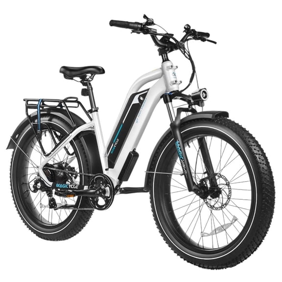 Magicycle 750W Adult Electric Bicycle, 26*4 inch Fat Tires, 28mph Max Speed, 100 Miles Range, Hydraulic Suspension Front Fork, Shimano 7 speed Electric Mountain Bike