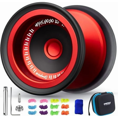 Magicyoyo V13 DEEPSPIN Bi-Material Yoyo for Kids 8-12, Dual Purpose Professional Yoyo for All Skill Levels, Trick Yo yo with 12 Yo-yo Strings, Finger Brace, Bearing Kit (Red Black Rings)
