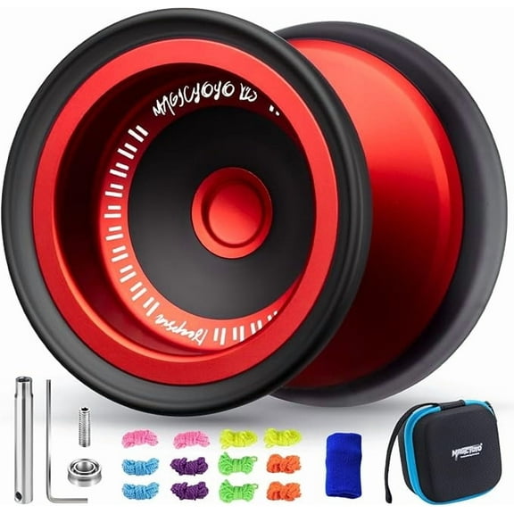 Magicyoyo V13 DEEPSPIN Bi-Material Yoyo for Kids 8-12, Dual Purpose Professional Yoyo for All Skill Levels, Trick Yo yo with 12 Yo-yo Strings, Finger Brace, Bearing Kit (Red Black Rings)