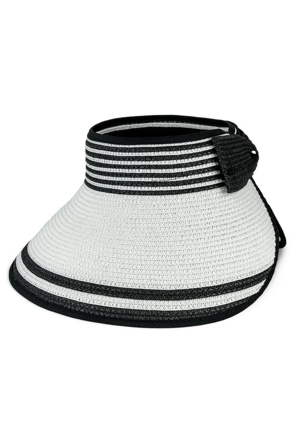 Adult Women's Paper Straw Rollup Sun Visor with Velcro Bow