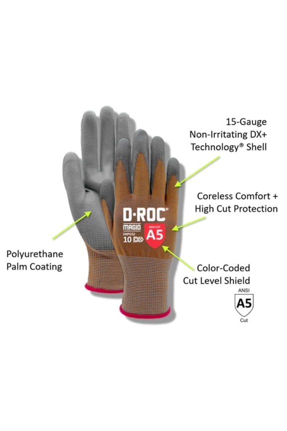 : D-ROC DX+ Technology Gauge Polyurethane Palm Coated Coreless Touchscreen Gloves - Double Extra Large / 11