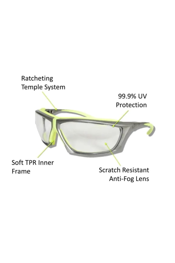 : Gemstone Ratchet System Floating Lens Safety Spectacles - Clear Lenses