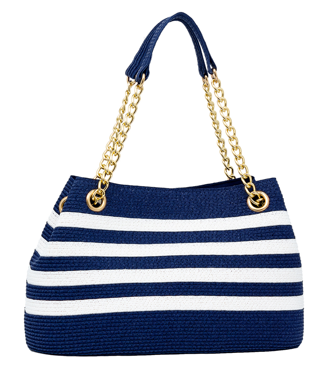 Magid Women's Adult Paper Straw Beach Handbag with Gold Chain Navy White - image 1 of 4