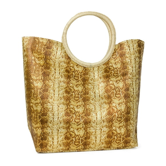 Magid Women's Adult Straw Circle Beach Tote Bag Bronze