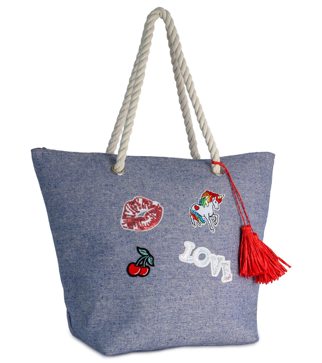 Magid Women's Cotton Beach Tote Bag with Sequin Patches