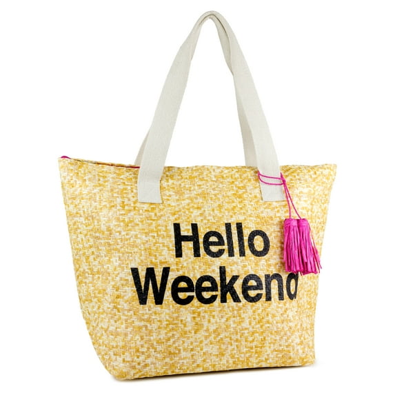 Magid Women's Hello Weekend Insulated Beach tote Bag with Tassel and Double Flat Handle Natural